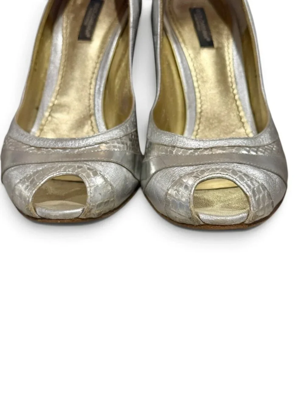 Dolce & Gabbana Metallic Silver Leather Peep-Toe Pumps Size 39 Italy